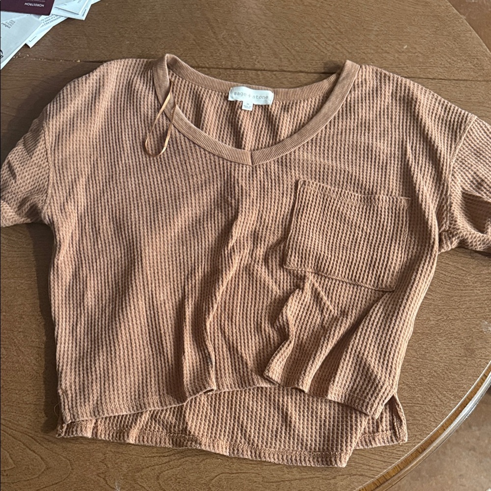 Casual Tan Waffle Knit Crop Top